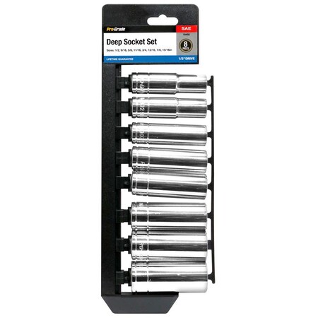 Pro-Grade Tools 8 Pc. 1/2" Dr. Sae Deep Socket Set W/ Rail 19402